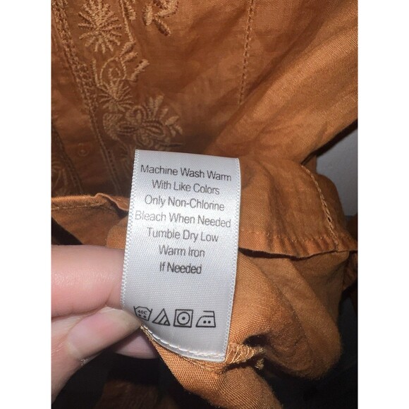 Coldwater Creek Blouse Womens L Orange Ramie Embroidered Button Up Shirt Top - Picture 6 of 8